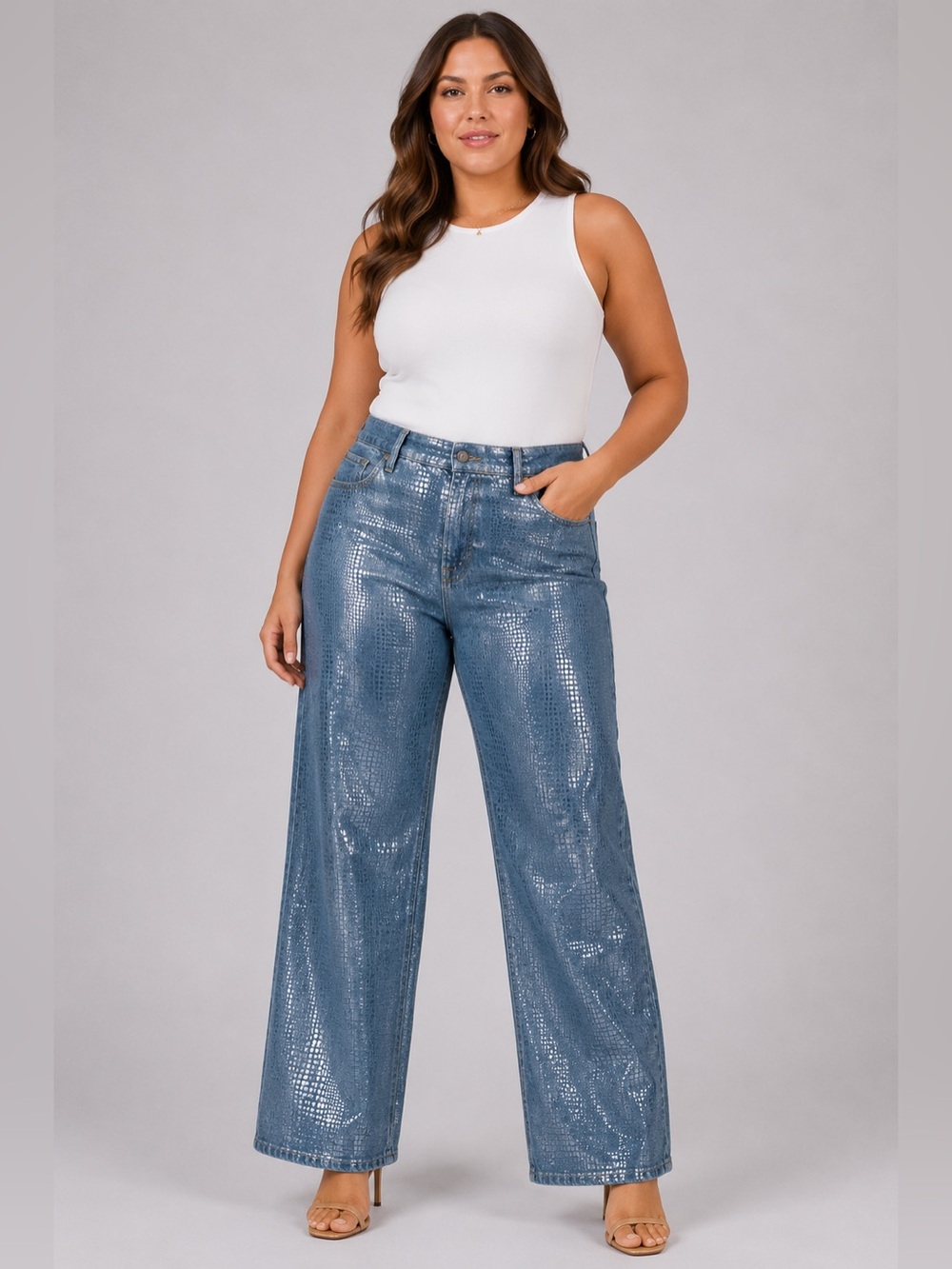 Good American Good Classic Croc Foil Jeans Size 16 NWT
